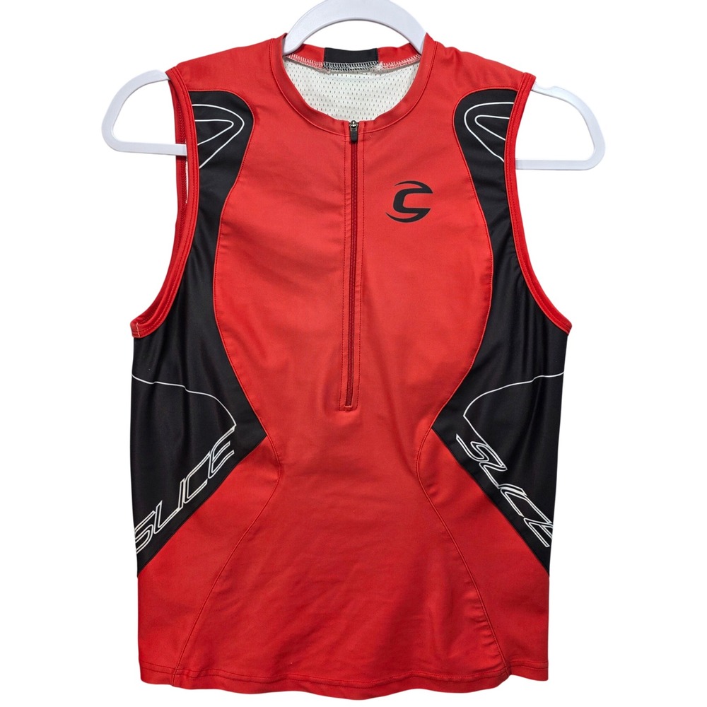 Cannondale Slice Cycling Tank Top Womens L Red Black Quarter Zip Shelf Bra Bike